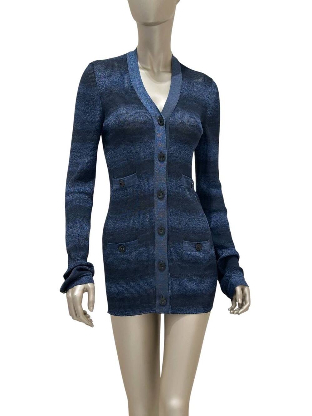 Chanel Navy Metallic Knit Fall 2009 Collection Cardigan  Sz.40